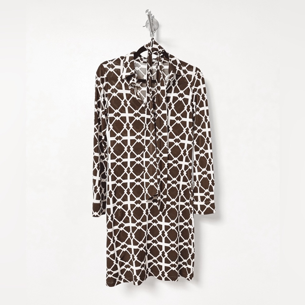 Young‎ At Heart Patterned Stretch Jersey Spring Casual Chic Midi Dress Brown